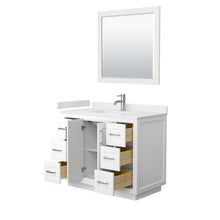 Load image into Gallery viewer, Wyndham Miranda 42 Inch Single Bathroom Vanity in White, White Cultured Marble Countertop, Undermount Square Sink, Brushed Nickel Trim, 34 Inch Mirror- Wyndham