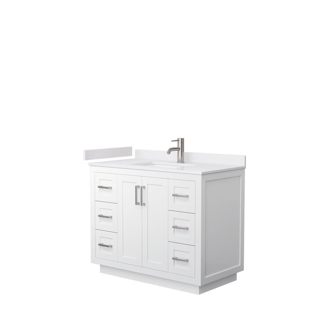 Wyndham Miranda 42 Inch Single Bathroom Vanity in White, White Cultured Marble Countertop, Undermount Square Sink, Brushed Nickel Trim- Wyndham