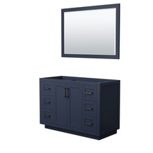 Load image into Gallery viewer, Wyndham Miranda 48 Inch Single Bathroom Vanity in Dark Blue, No Countertop, No Sink, Matte Black Trim, 46 Inch Mirror- Wyndham