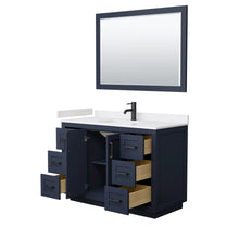 Load image into Gallery viewer, Wyndham Miranda 48 Inch Single Bathroom Vanity in Dark Blue, White Cultured Marble Countertop, Undermount Square Sink, Matte Black Trim, 46 Inch Mirror- Wyndham