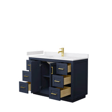 Load image into Gallery viewer, Wyndham Miranda 48 Inch Single Bathroom Vanity in Dark Blue, White Cultured Marble Countertop, Undermount Square Sink, Brushed Gold Trim- Wyndham