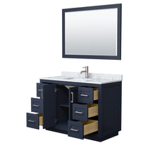Load image into Gallery viewer, Wyndham Miranda 48 Inch Single Bathroom Vanity in Dark Blue, White Carrara Marble Countertop, Undermount Square Sink, Brushed Nickel Trim, 46 Inch Mirror- Wyndham