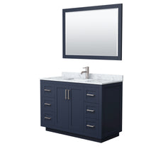 Load image into Gallery viewer, Wyndham Miranda 48 Inch Single Bathroom Vanity in Dark Blue, White Carrara Marble Countertop, Undermount Square Sink, Brushed Nickel Trim, 46 Inch Mirror- Wyndham