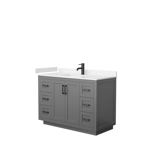 Wyndham Miranda 48 Inch Single Bathroom Vanity in Dark Gray, Light-Vein Carrara Cultured Marble Countertop, Undermount Square Sink, Matte Black Trim- Wyndham