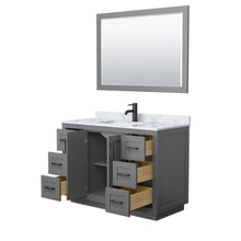 Load image into Gallery viewer, Wyndham Miranda 48 Inch Single Bathroom Vanity in Dark Gray, White Carrara Marble Countertop, Undermount Square Sink, Matte Black Trim, 46 Inch Mirror- Wyndham