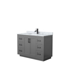 Load image into Gallery viewer, Wyndham Miranda 48 Inch Single Bathroom Vanity in Dark Gray, White Carrara Marble Countertop, Undermount Square Sink, Matte Black Trim- Wyndham