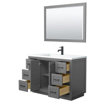Load image into Gallery viewer, Wyndham Miranda 48 Inch Single Bathroom Vanity in Dark Gray, 1.25 Inch Thick Matte White Solid Surface Countertop, Integrated Sink, Matte Black Trim, 46 Inch Mirror- Wyndham