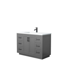 Load image into Gallery viewer, Wyndham Miranda 48 Inch Single Bathroom Vanity in Dark Gray, 1.25 Inch Thick Matte White Solid Surface Countertop, Integrated Sink, Matte Black Trim- Wyndham