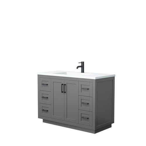 Wyndham Miranda 48 Inch Single Bathroom Vanity in Dark Gray, 1.25 Inch Thick Matte White Solid Surface Countertop, Integrated Sink, Matte Black Trim- Wyndham