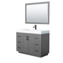 Load image into Gallery viewer, Wyndham Miranda 48 Inch Single Bathroom Vanity in Dark Gray, 4 Inch Thick Matte White Solid Surface Countertop, Integrated Sink, Matte Black Trim, 46 Inch Mirror- Wyndham