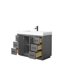 Load image into Gallery viewer, Wyndham Miranda 48 Inch Single Bathroom Vanity in Dark Gray, 4 Inch Thick Matte White Solid Surface Countertop, Integrated Sink, Matte Black Trim- Wyndham