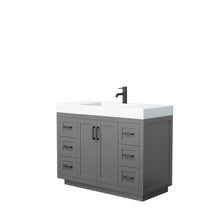 Load image into Gallery viewer, Wyndham Miranda 48 Inch Single Bathroom Vanity in Dark Gray, 4 Inch Thick Matte White Solid Surface Countertop, Integrated Sink, Matte Black Trim- Wyndham