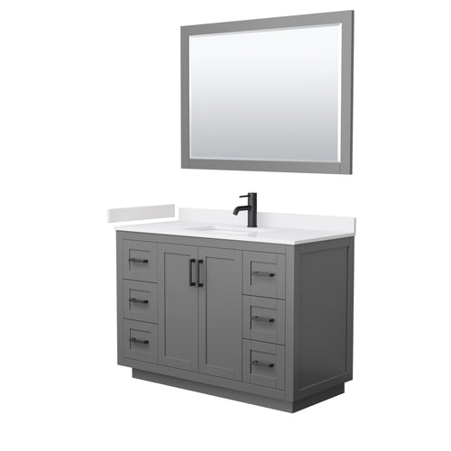Wyndham Miranda 48 Inch Single Bathroom Vanity in Dark Gray, White Cultured Marble Countertop, Undermount Square Sink, Matte Black Trim, 46 Inch Mirror- Wyndham
