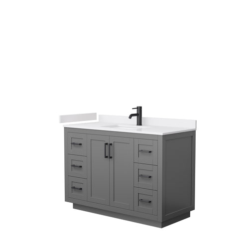 Wyndham Miranda 48 Inch Single Bathroom Vanity in Dark Gray, White Cultured Marble Countertop, Undermount Square Sink, Matte Black Trim- Wyndham