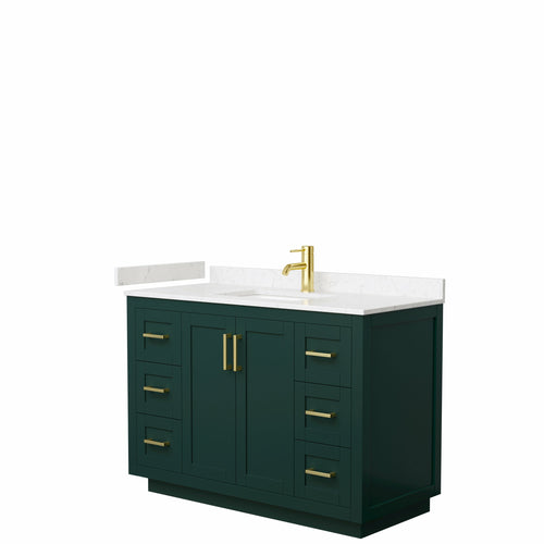 Wyndham Miranda 48 Inch Single Bathroom Vanity in Green, Light-Vein Carrara Cultured Marble Countertop, Undermount Square Sink, Brushed Gold Trim- Wyndham