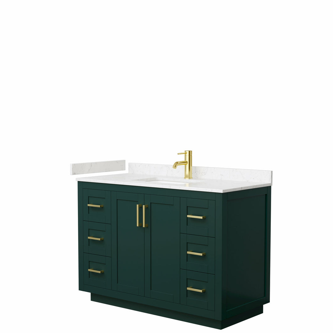 Wyndham Miranda 48 Inch Single Bathroom Vanity in Green, Light-Vein Carrara Cultured Marble Countertop, Undermount Square Sink, Brushed Gold Trim- Wyndham