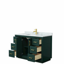 Load image into Gallery viewer, Wyndham Miranda 48 Inch Single Bathroom Vanity in Green, White Carrara Marble Countertop, Undermount Square Sink, Brushed Gold Trim- Wyndham