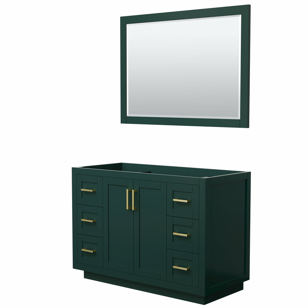 Wyndham Miranda 48 Inch Single Bathroom Vanity in Green, No Countertop, No Sink, Brushed Gold Trim, 46 Inch Mirror- Wyndham