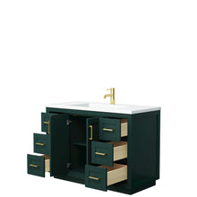 Load image into Gallery viewer, Wyndham Miranda 48 Inch Single Bathroom Vanity in Green, 1.25 Inch Thick Matte White Solid Surface Countertop, Integrated Sink, Brushed Gold Trim- Wyndham