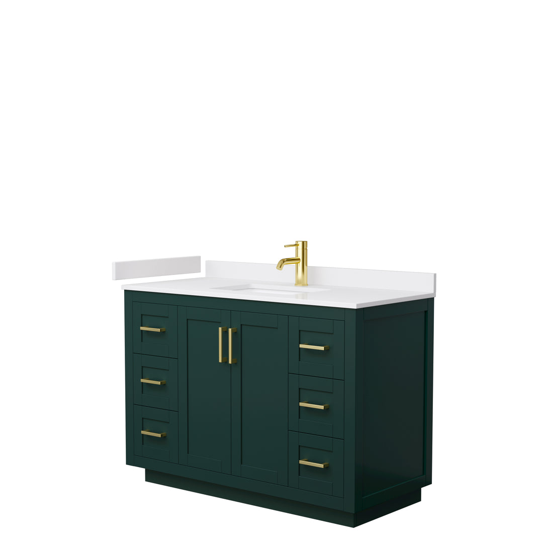 Wyndham Miranda 48 Inch Single Bathroom Vanity in Green, White Cultured Marble Countertop, Undermount Square Sink, Brushed Gold Trim- Wyndham