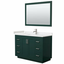 Load image into Gallery viewer, Wyndham Miranda 48 Inch Single Bathroom Vanity in Green, Light-Vein Carrara Cultured Marble Countertop, Undermount Square Sink, Brushed Nickel Trim, 46 Inch Mirror- Wyndham