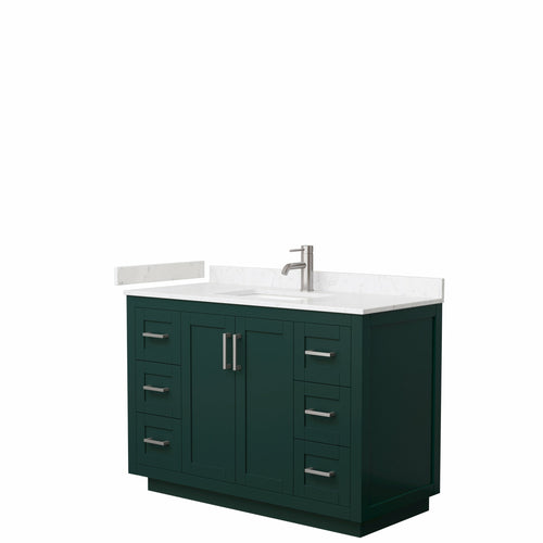 Wyndham Miranda 48 Inch Single Bathroom Vanity in Green, Light-Vein Carrara Cultured Marble Countertop, Undermount Square Sink, Brushed Nickel Trim- Wyndham