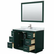 Load image into Gallery viewer, Wyndham Miranda 48 Inch Single Bathroom Vanity in Green, White Carrara Marble Countertop, Undermount Square Sink, Brushed Nickel Trim, 46 Inch Mirror- Wyndham