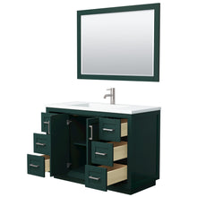 Load image into Gallery viewer, Wyndham Miranda 48 Inch Single Bathroom Vanity in Green, 1.25 Inch Thick Matte White Solid Surface Countertop, Integrated Sink, Brushed Nickel Trim, 46 Inch Mirror- Wyndham