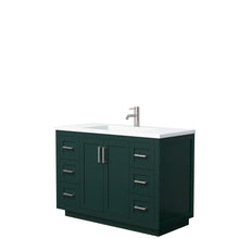 Load image into Gallery viewer, Wyndham Miranda 48 Inch Single Bathroom Vanity in Green, 1.25 Inch Thick Matte White Solid Surface Countertop, Integrated Sink, Brushed Nickel Trim- Wyndham