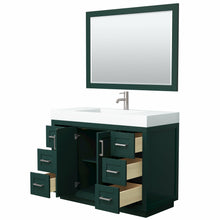 Load image into Gallery viewer, Wyndham Miranda 48 Inch Single Bathroom Vanity in Green, 4 Inch Thick Matte White Solid Surface Countertop, Integrated Sink, Brushed Nickel Trim, 46 Inch Mirror- Wyndham