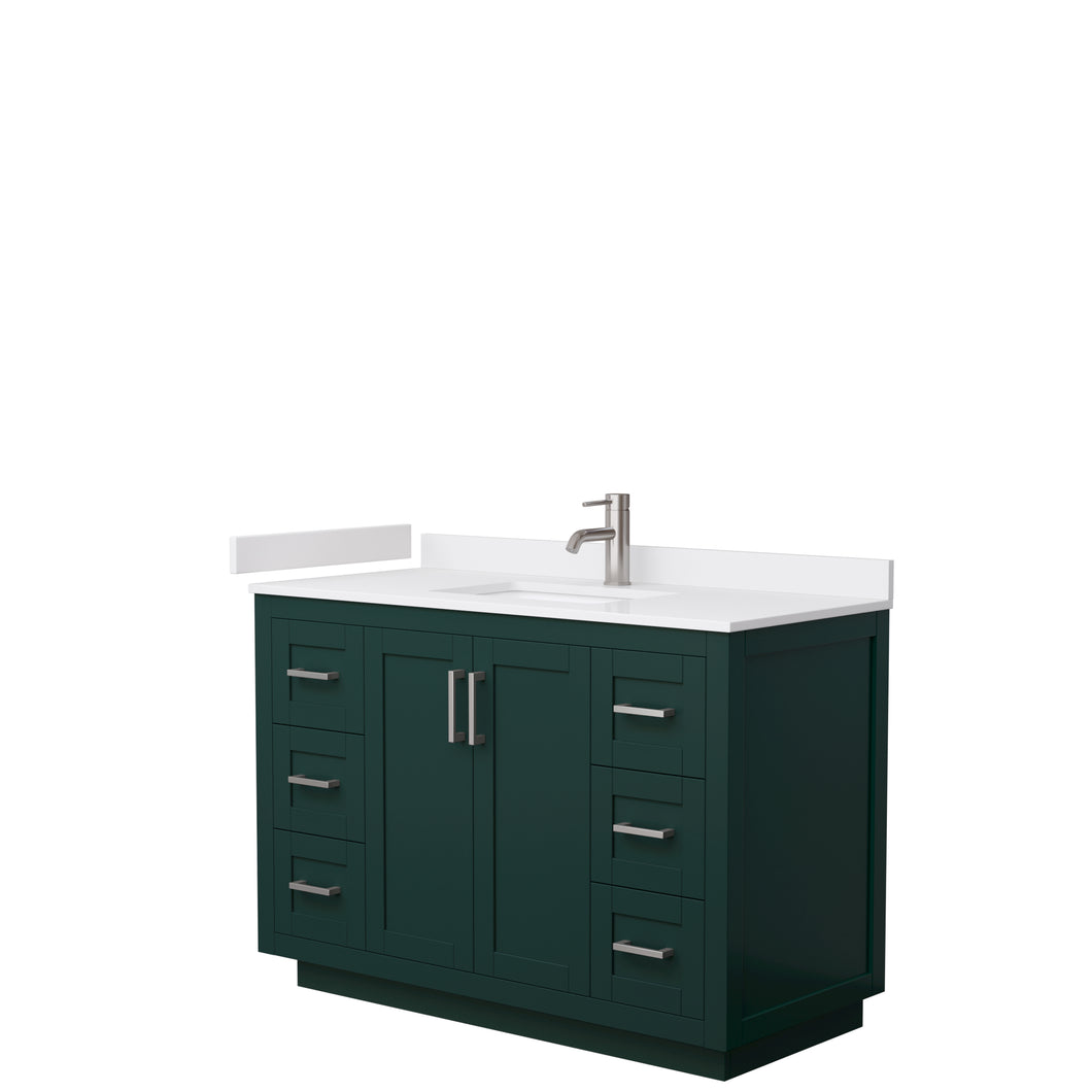 Wyndham Miranda 48 Inch Single Bathroom Vanity in Green, White Cultured Marble Countertop, Undermount Square Sink, Brushed Nickel Trim- Wyndham