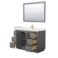 Load image into Gallery viewer, Wyndham Miranda 48 Inch Single Bathroom Vanity in Dark Gray, Light-Vein Carrara Cultured Marble Countertop, Undermount Square Sink, Brushed Gold Trim, 46 Inch Mirror- Wyndham
