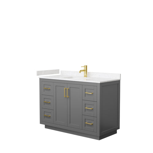 Wyndham Miranda 48 Inch Single Bathroom Vanity in Dark Gray, Light-Vein Carrara Cultured Marble Countertop, Undermount Square Sink, Brushed Gold Trim- Wyndham