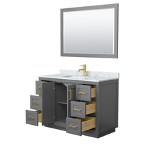 Load image into Gallery viewer, Wyndham Miranda 48 Inch Single Bathroom Vanity in Dark Gray, White Carrara Marble Countertop, Undermount Square Sink, Brushed Gold Trim, 46 Inch Mirror- Wyndham