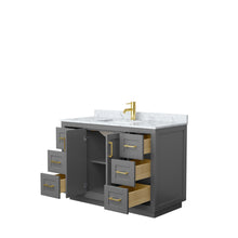 Load image into Gallery viewer, Wyndham Miranda 48 Inch Single Bathroom Vanity in Dark Gray, White Carrara Marble Countertop, Undermount Square Sink, Brushed Gold Trim- Wyndham