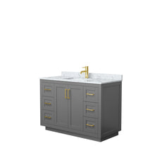 Load image into Gallery viewer, Wyndham Miranda 48 Inch Single Bathroom Vanity in Dark Gray, White Carrara Marble Countertop, Undermount Square Sink, Brushed Gold Trim- Wyndham