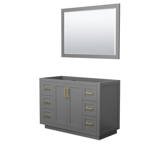 Wyndham Miranda 48 Inch Single Bathroom Vanity in Dark Gray, No Countertop, No Sink, Brushed Gold Trim, 46 Inch Mirror- Wyndham