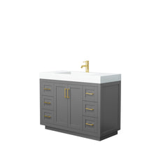 Load image into Gallery viewer, Wyndham Miranda 48 Inch Single Bathroom Vanity in Dark Gray, 4 Inch Thick Matte White Solid Surface Countertop, Integrated Sink, Brushed Gold Trim- Wyndham