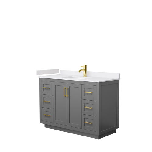 Wyndham Miranda 48 Inch Single Bathroom Vanity in Dark Gray, White Cultured Marble Countertop, Undermount Square Sink, Brushed Gold Trim- Wyndham