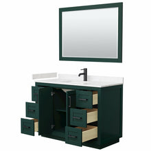 Load image into Gallery viewer, Wyndham Miranda 48 Inch Single Bathroom Vanity in Green, Light-Vein Carrara Cultured Marble Countertop, Undermount Square Sink, Matte Black Trim, 46 Inch Mirror- Wyndham