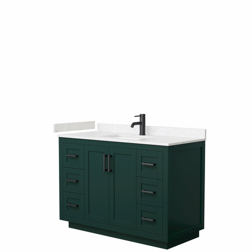 Wyndham Miranda 48 Inch Single Bathroom Vanity in Green, Light-Vein Carrara Cultured Marble Countertop, Undermount Square Sink, Matte Black Trim- Wyndham