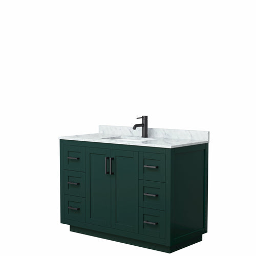 Wyndham Miranda 48 Inch Single Bathroom Vanity in Green, White Carrara Marble Countertop, Undermount Square Sink, Matte Black Trim- Wyndham