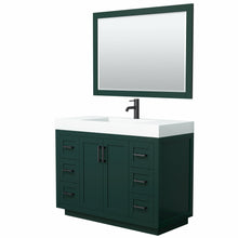 Load image into Gallery viewer, Wyndham Miranda 48 Inch Single Bathroom Vanity in Green, 4 Inch Thick Matte White Solid Surface Countertop, Integrated Sink, Matte Black Trim, 46 Inch Mirror- Wyndham