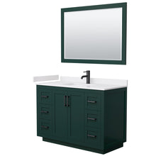 Load image into Gallery viewer, Wyndham Miranda 48 Inch Single Bathroom Vanity in Green, White Cultured Marble Countertop, Undermount Square Sink, Matte Black Trim, 46 Inch Mirror- Wyndham