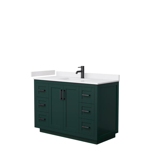 Wyndham Miranda 48 Inch Single Bathroom Vanity in Green, White Cultured Marble Countertop, Undermount Square Sink, Matte Black Trim- Wyndham