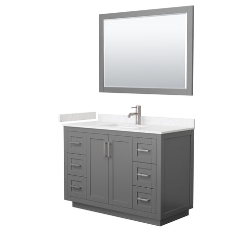 Wyndham Miranda 48 Inch Single Bathroom Vanity in Dark Gray, Light-Vein Carrara Cultured Marble Countertop, Undermount Square Sink, Brushed Nickel Trim, 46 Inch Mirror- Wyndham