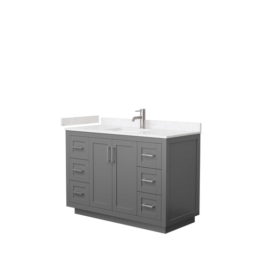 Wyndham Miranda 48 Inch Single Bathroom Vanity in Dark Gray, Light-Vein Carrara Cultured Marble Countertop, Undermount Square Sink, Brushed Nickel Trim- Wyndham