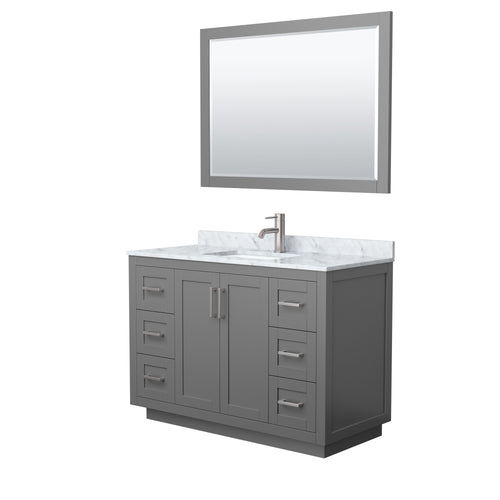 Wyndham Miranda 48 Inch Single Bathroom Vanity in Dark Gray, White Carrara Marble Countertop, Undermount Square Sink, Brushed Nickel Trim, 46 Inch Mirror- Wyndham