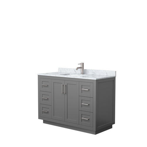Wyndham Miranda 48 Inch Single Bathroom Vanity in Dark Gray, White Carrara Marble Countertop, Undermount Square Sink, Brushed Nickel Trim- Wyndham