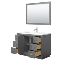 Load image into Gallery viewer, Wyndham Miranda 48 Inch Single Bathroom Vanity in Dark Gray, 1.25 Inch Thick Matte White Solid Surface Countertop, Integrated Sink, Brushed Nickel Trim, 46 Inch Mirror- Wyndham